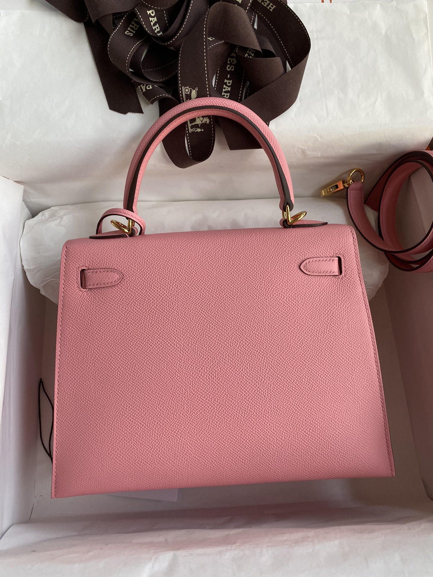 Hermes Kelly 25cm Handbag Shoulder Bag in Pink Epsom Leather